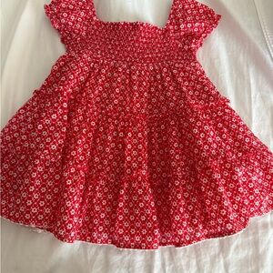 Red Floral Smocked Dress